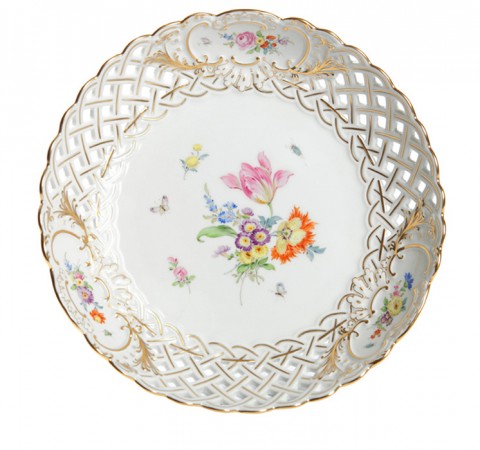 Plato para pastas d 21 cm, Bouquet centrado, porcelana ranurada