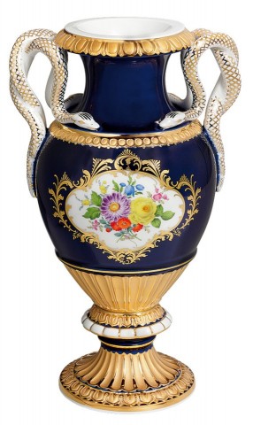 jarron  25 cm, Bouquet con colorido vivo, decoracion en oro, Azul Real