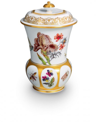 Copa con tapa  18 cm, Bouquet colorido, decoracion de oro