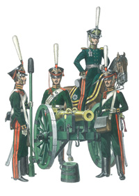 Artilleros y oficial de la artilleria a caballo de la Guardia Imperial